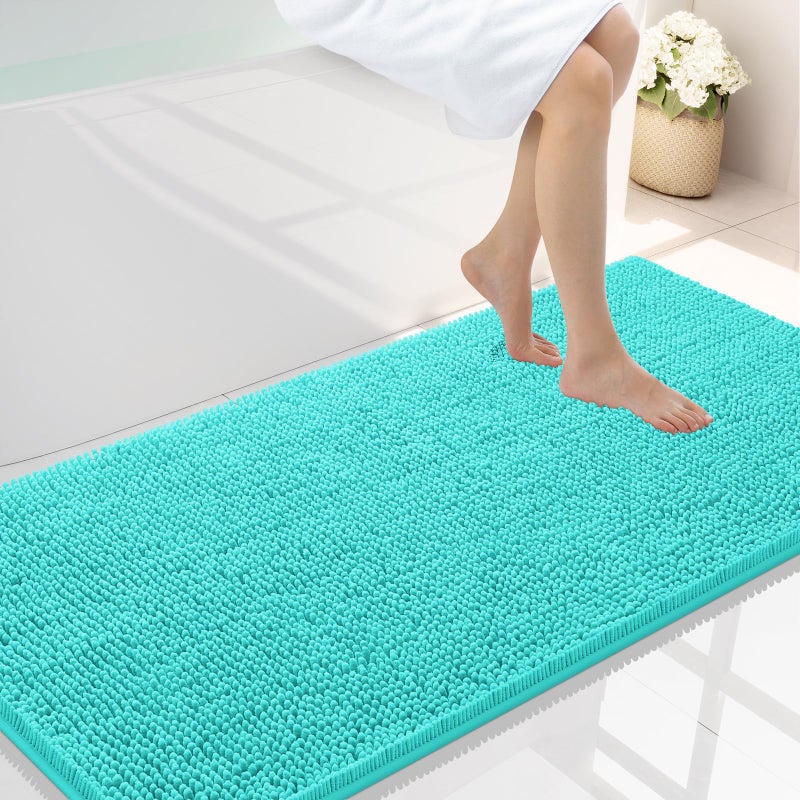 Smiry Luxury Chenille Bathroom Rugs 47x24, Extra Soft and Absorbent Shaggy Bath Mat, Machine Washable, Non-Slip Plush Carpet Runner for Tub, Shower, and Floor, Home Decor Accessories, Turquoise - Image 1
